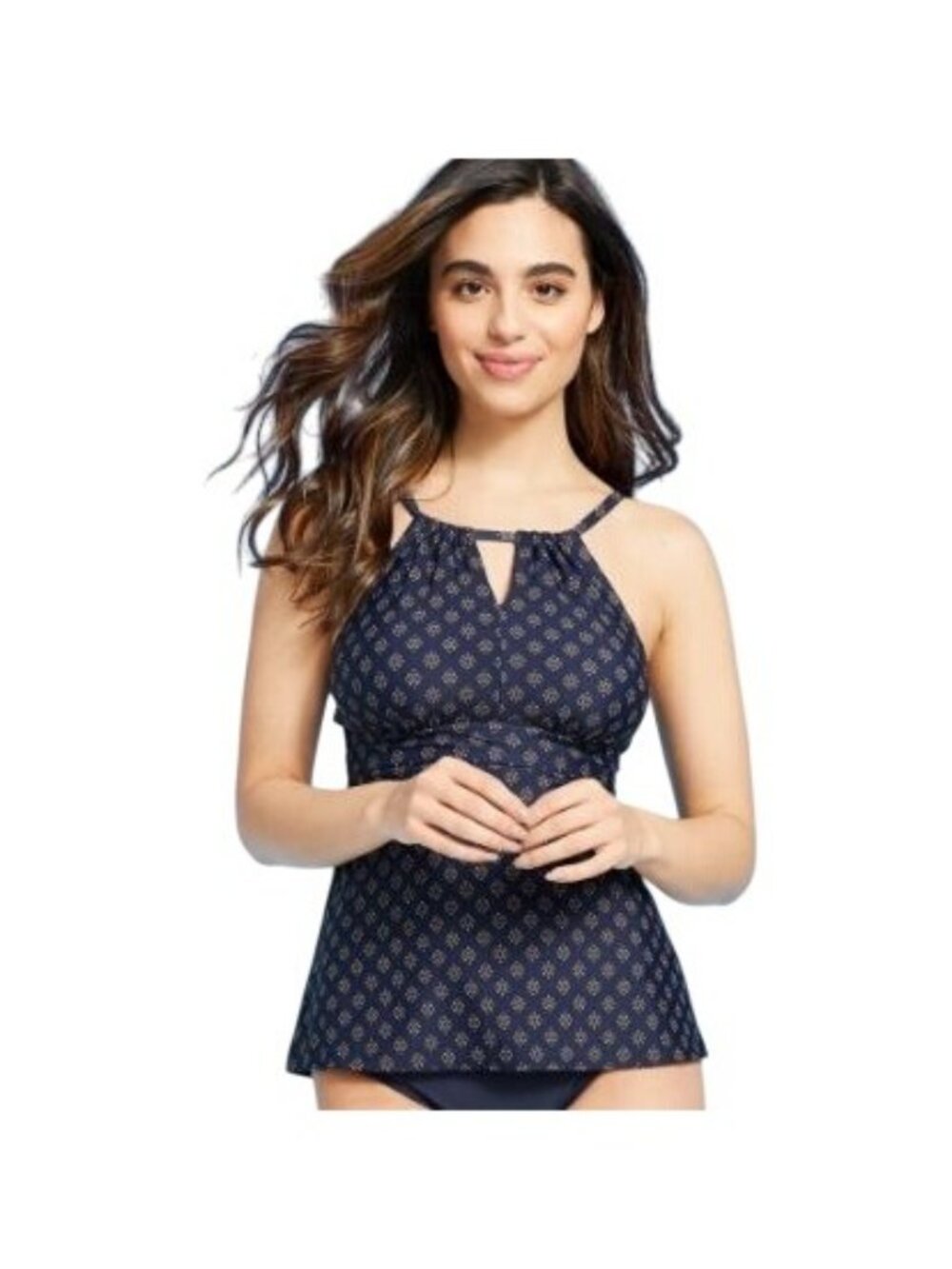 Kona Sol Women's Keyhole High Neck Tankini Top Blue Size Medium